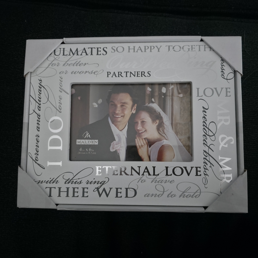 Malden White Wedding Photo Frame with Silver Accents